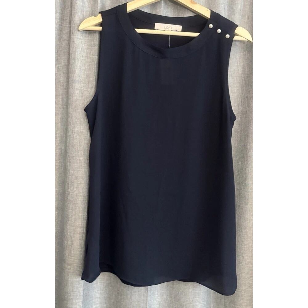 NWT Ann Taylor LOFT Women Sleeveless Tank Top Shirt Size Medium Dark Blue Pearl